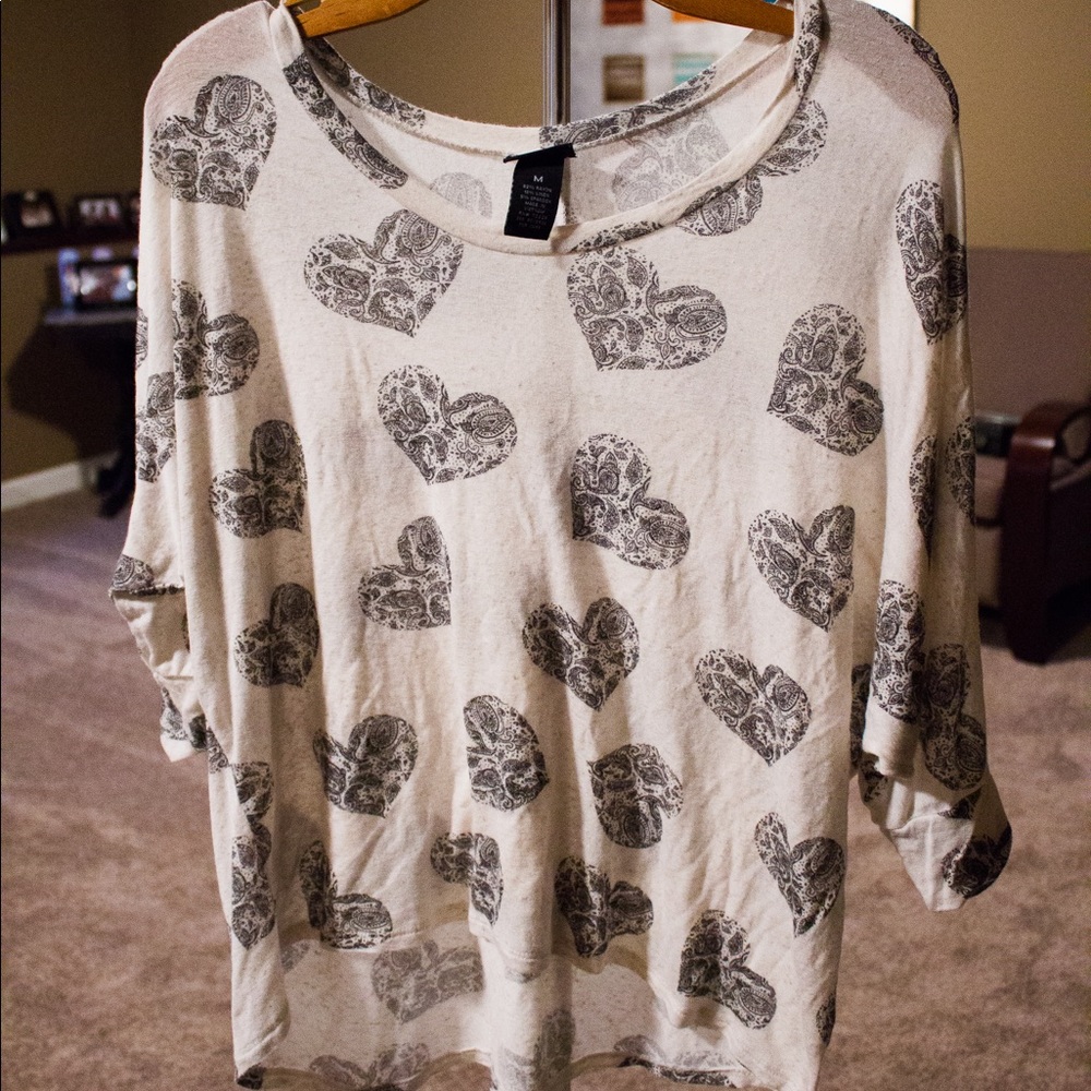 Cream Colored Long Sleeve with Black Hearts